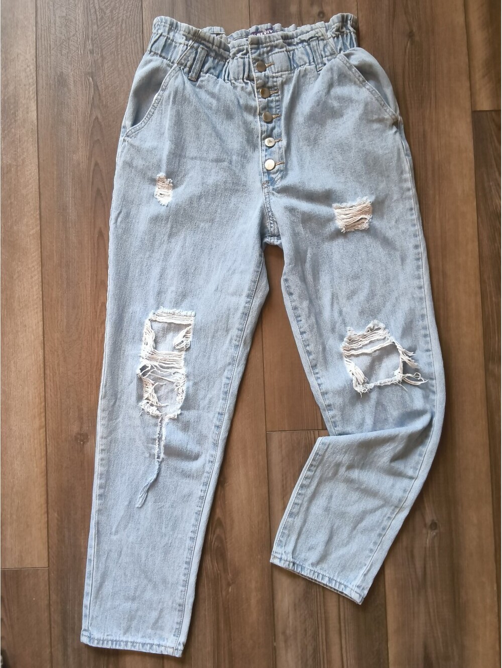 Vintage Love Revival Light Wash Distressed High Waist Mom Cotton Jeans Size 7/28